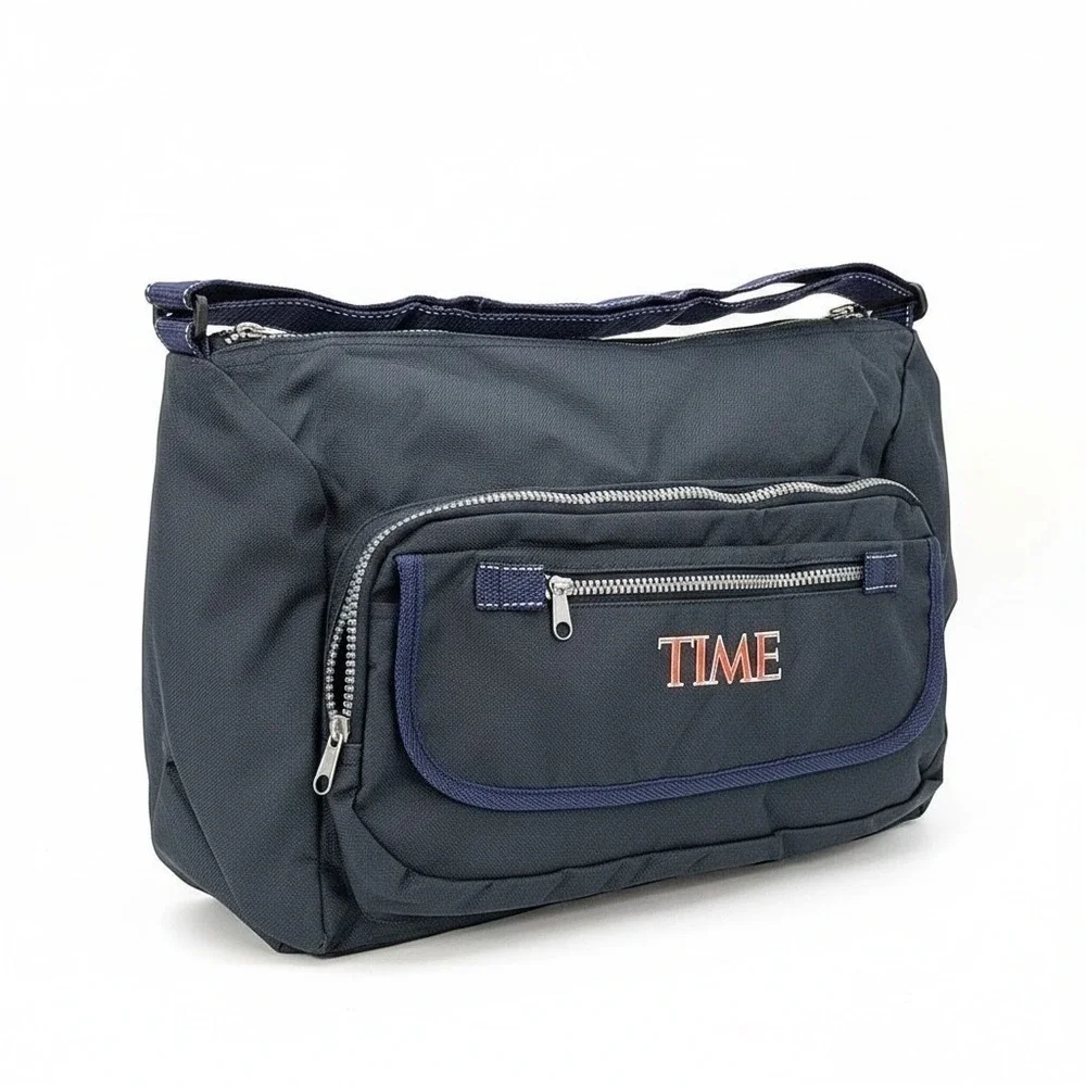 VTG 90s TIME Magazine Promo Messenger Bag Shoulder Tote Blue Nylon Travel Gym